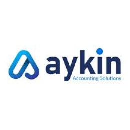 Logo for Aykin Accounting Solutions with a blue abstract symbol to the left and the company name in blue text on a white background.